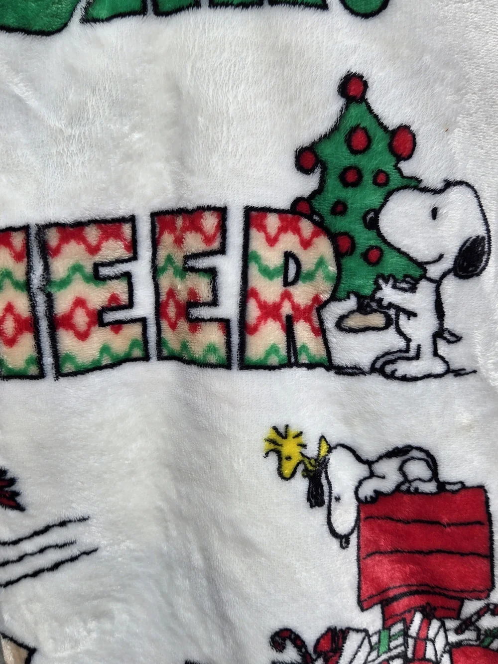 Berkshire Snoopy Holiday Plush Throw Blanket - White/Red/Green